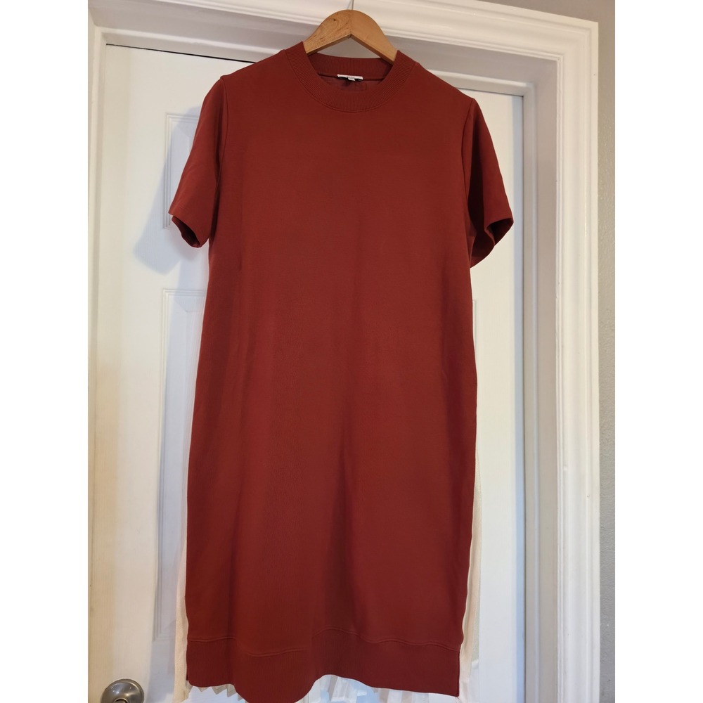 Clu Mixed Media Pleated Midi Dress XS Burgundy Colorblock Mock Neck WL18H4024 - Picture 11 of 11